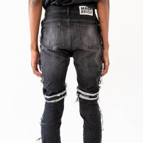 NEW WHO DECIDES WAR by Ev Bravado Gnarly Destroyed Denim Jeans – Black Size 32